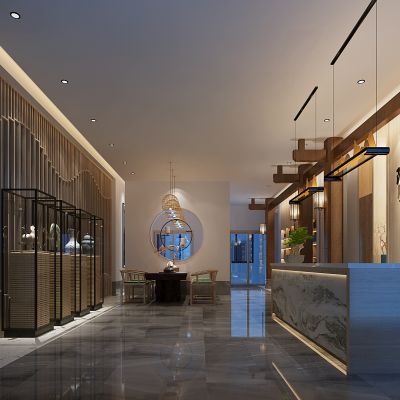 新中式餐厅spa会所接待前台前厅摆台