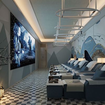 现代足疗按摩房大厅按摩床足疗床