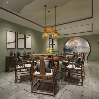 中式餐厅包间东南亚藤编竹编吊灯