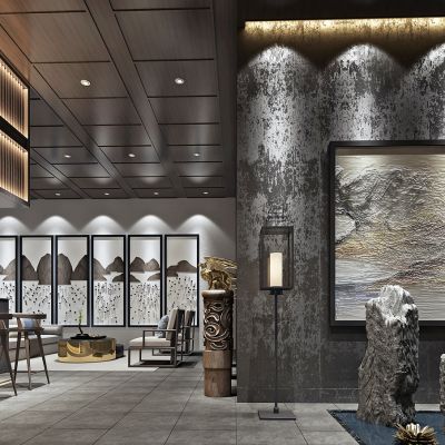 新中式水吧台挂画石头