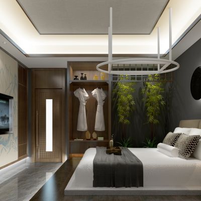 新中式美容spa间会所按摩房大床房踩背