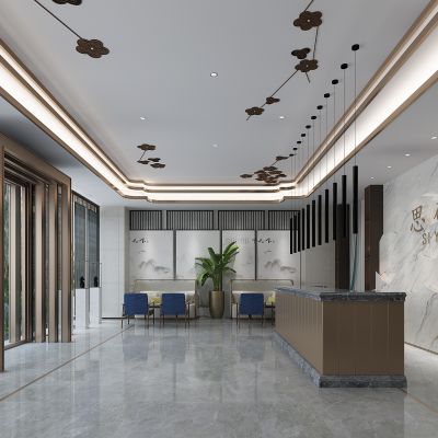 新中式会所售楼处接待前台前厅