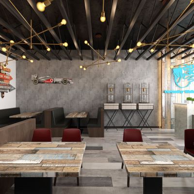 工业风餐厅咖啡厅卡座 