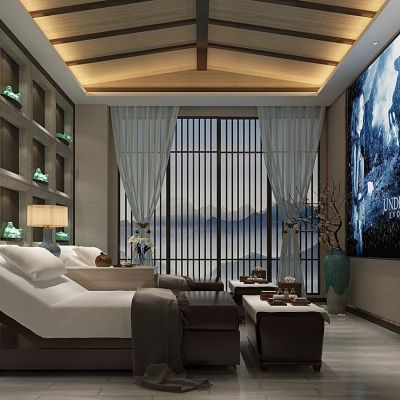 新中式足疗按摩房大厅按摩床足疗床