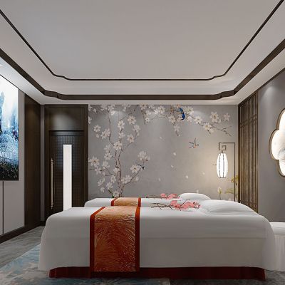 新中式spa会所保健按摩室包房按摩床