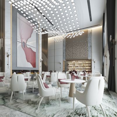 新中式酒店售楼处大堂吧休闲洽谈区