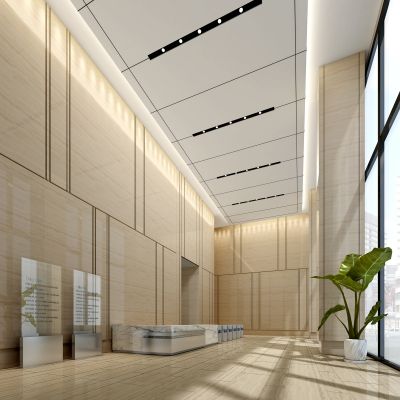 现代风格办公大堂门厅大厅接待台导视牌3D模型