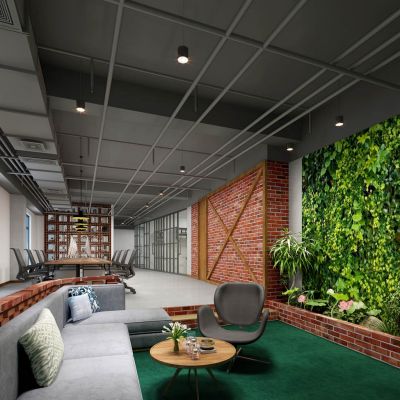 工业风开敞办公室办公休闲区