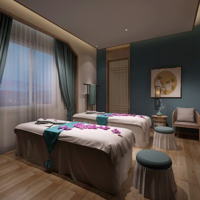 现代中式spa会所按摩房床
