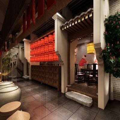 中式餐厅走廊罐子明档tao陶罐子