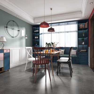 北欧客厅餐厅，沙发，餐桌椅，吊灯，装饰画，装饰柜