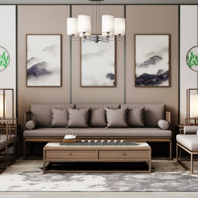 新中式沙发茶几组合