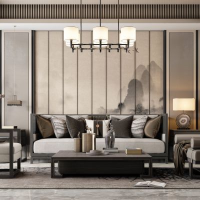 新中式沙发茶几组合