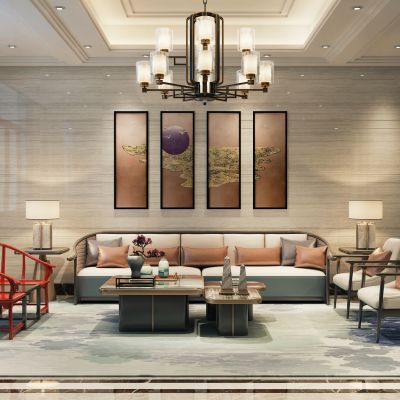 新中式沙发茶几组合