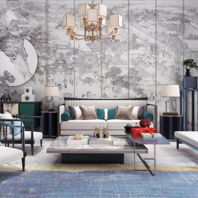 新中式沙发茶几组合