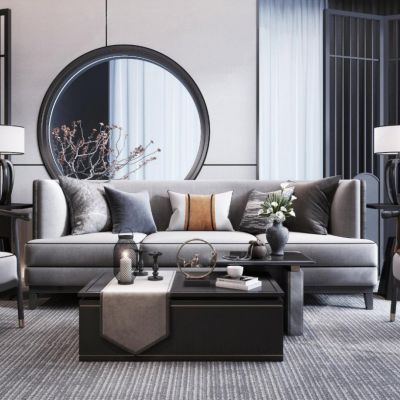 新中式沙发茶几组合