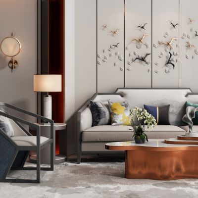 新中式沙发茶几组合