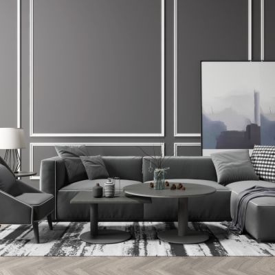 现代多人沙发茶几组合