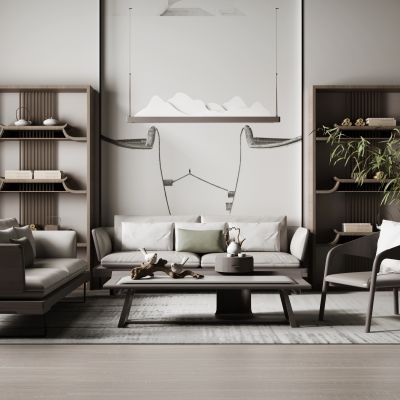 新中式沙发茶几组合