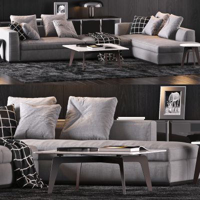 现代多人沙发转角沙发茶几组合