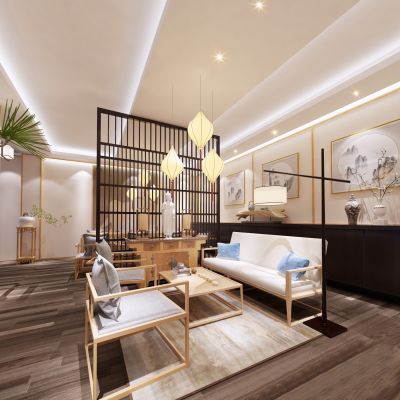 新中式沙发茶几组合