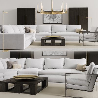现代多人沙发转角沙发茶几组合
