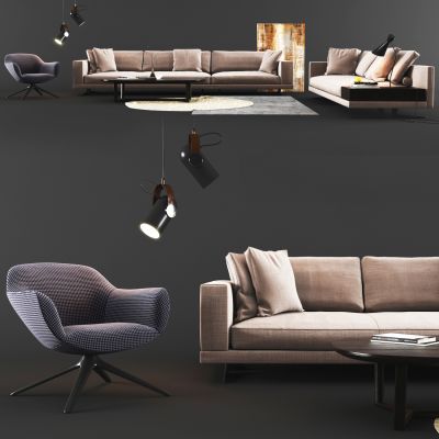 现代多人沙发茶几组合