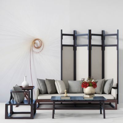 新中式沙发茶几组合