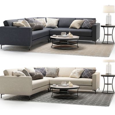 现代多人沙发转角沙发茶几组合