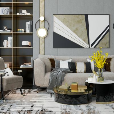 现代新中式简约沙发茶几组合