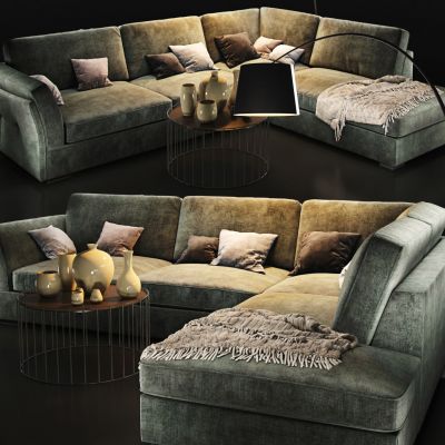 现代多人沙发转角沙发茶几组合