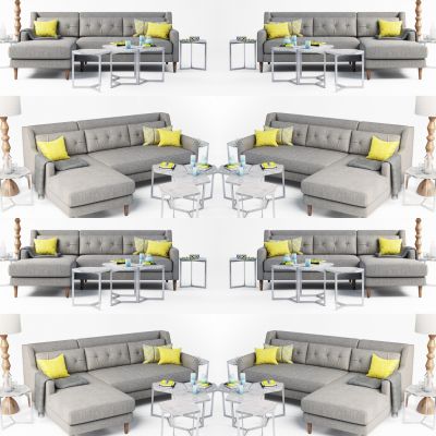 现代北欧多人沙发转角沙发茶几组合