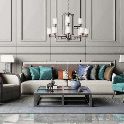 新中式沙发茶几组合