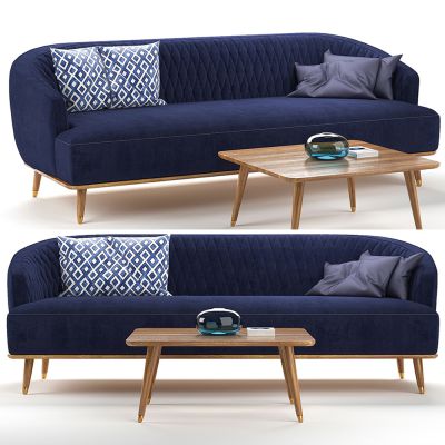 后现代双人沙发茶几组合