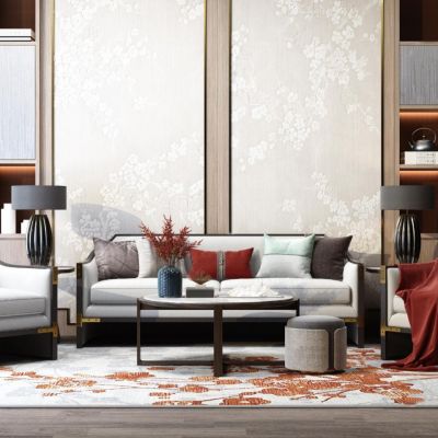 新中式沙发茶几组合