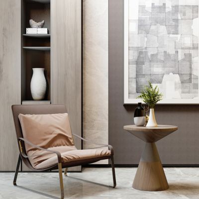 现代单椅圆几摆件组合