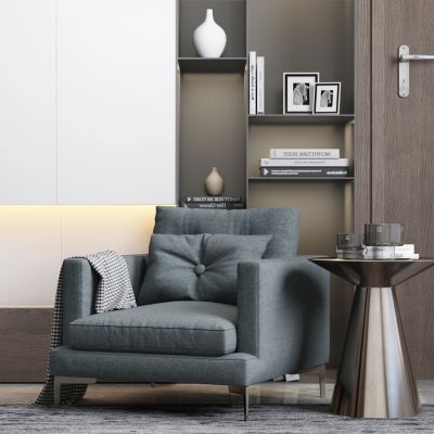 现代单人沙发垫圆几摆件组合3D模型