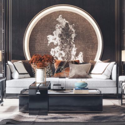 新中式沙发茶几组合