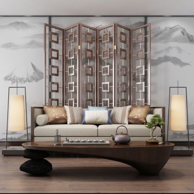 新中式沙发茶几组合