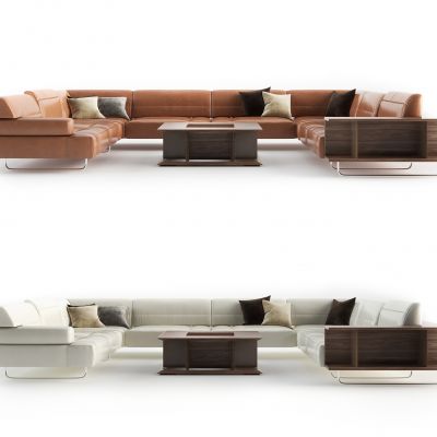 现代多人沙发转角沙发茶几组合