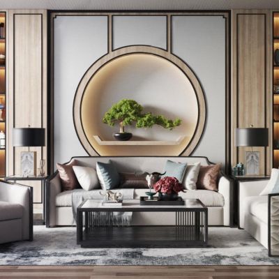 新中式沙发茶几组合