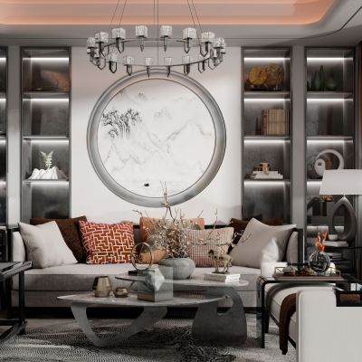 新中式沙发茶几组合