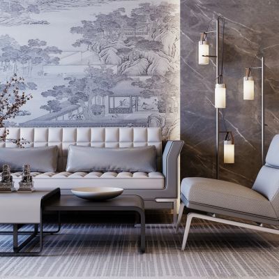 新中式沙发茶几组合