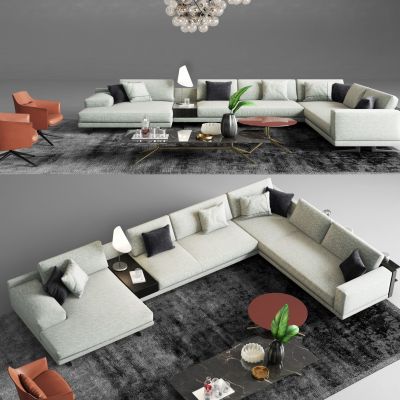 现代多人沙发转角沙发茶几组合