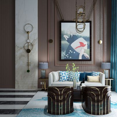 新中式现代轻奢酒店休闲洽谈区