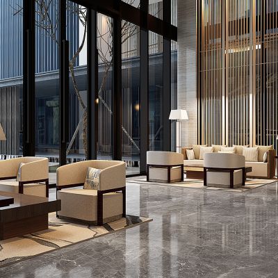 新中式酒店大堂吧休闲区