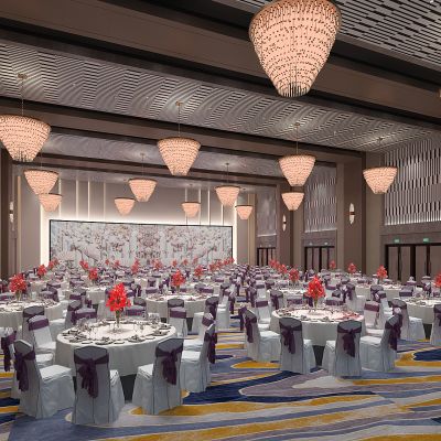 新中式宴会厅多功能厅婚宴厅桌椅