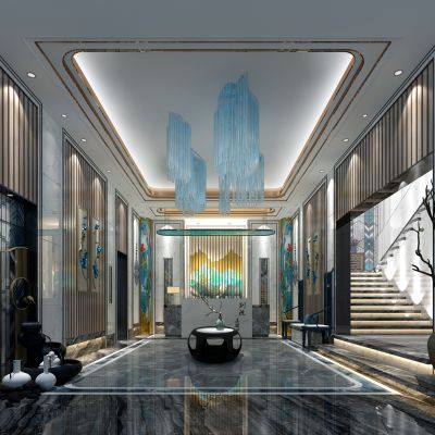 新中式酒店会所ktv电梯间