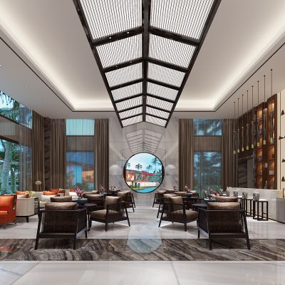 新中式售楼处酒店大堂吧水吧台