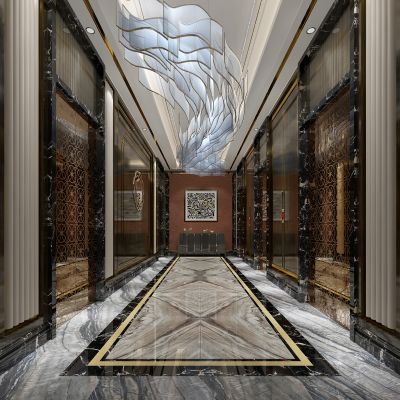 新中式酒店会所ktv电梯间